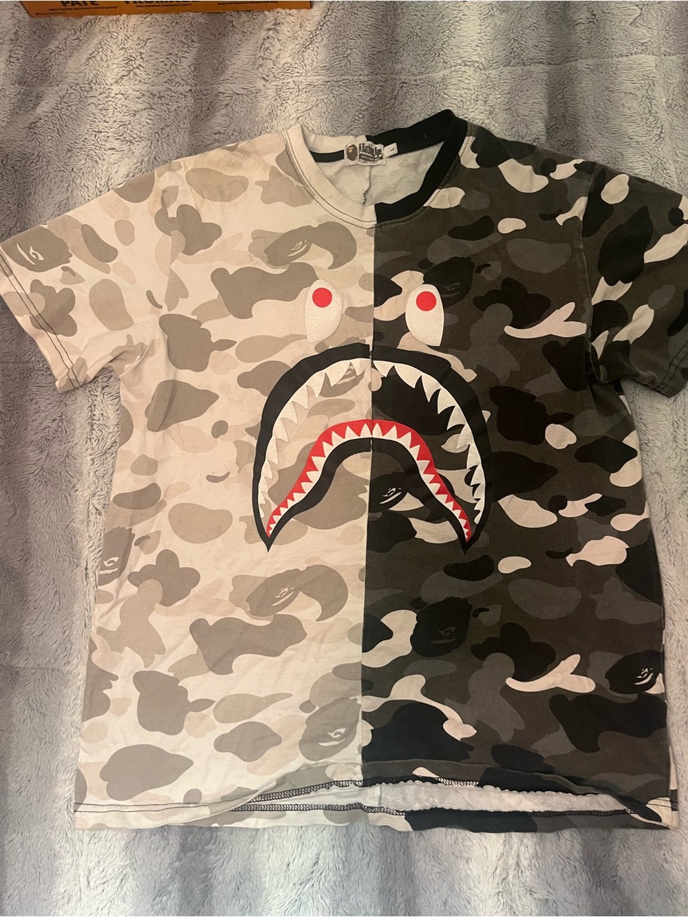 Bape Split Shark Camo Tee - Black, Gray, White glow in the dark